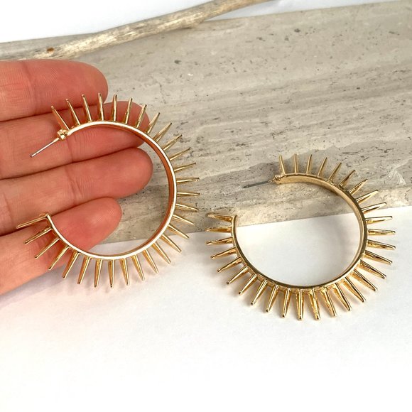 NEW ~ Anthropologie Gold Spiked Hoop Earrings - Picture 9 of 10